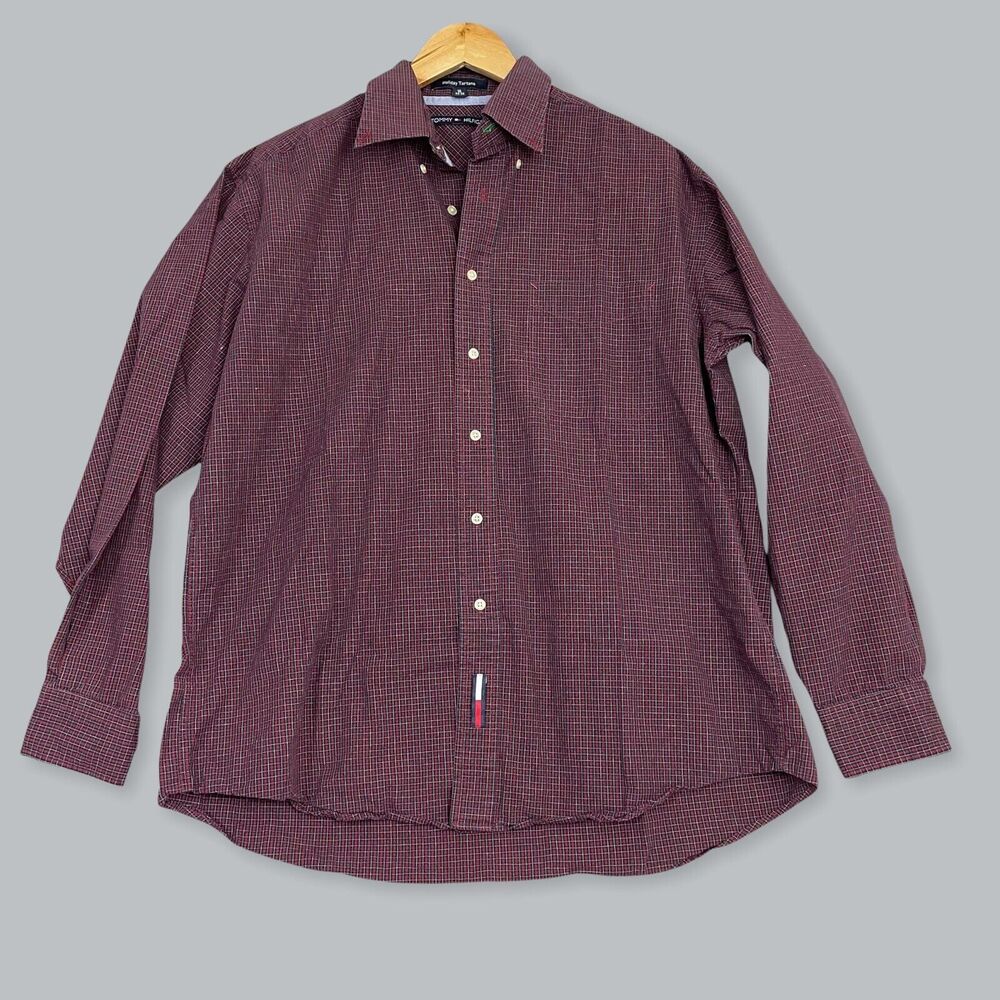 Tommy Hilfiger Holiday Tartans Maroon Plaid Button Down Shirt‎ Mens 16 34/35